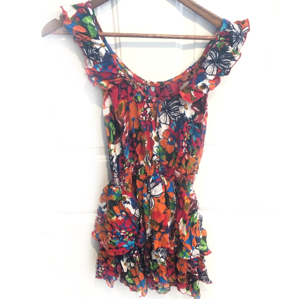 Zara Colorful Floral Mini Dress Ruffle Tiered - Picture 6 of 8